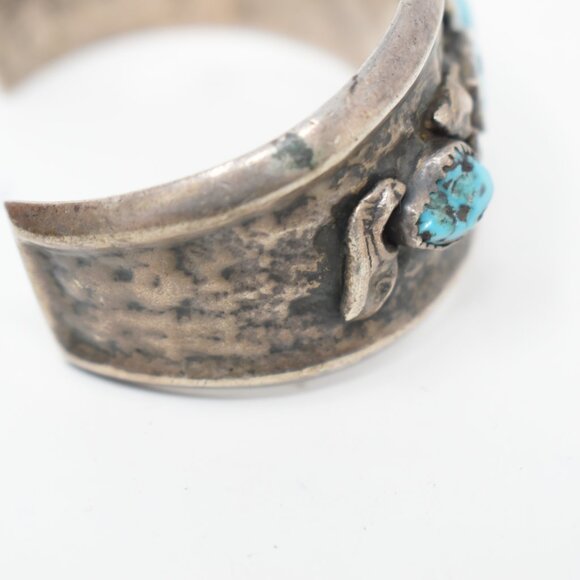 Vintage 1940s Navajo Old Pawn Cuff Bracelet Hand Stamp Ingot w/Kingman Turquoise - Picture 2 of 8
